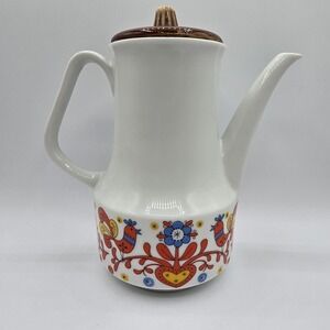 MCM 1970s Retro Floral Birds Hearts Teapot Japan Nevco Porcelain HIPPIE VTG